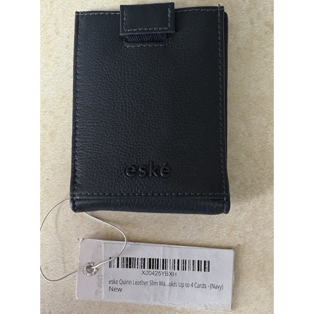 eske NWT Navy Pebbled Leather $799 Slim Credit Card Holder Wallet RDIF Protector